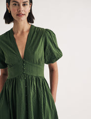 Dark Green Short Sleeve Starlight Midi Dress