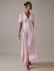 Soft Pink V Neck Midi Erin Dress