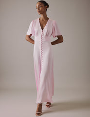 Soft Pink V Neck Midi Erin Dress