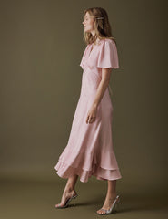 Soft Pink V Neck Midi Alaina Dress