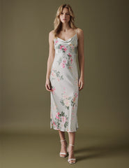 Floral Green Cowl Neck Midi Trixie Dress