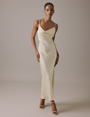Butter Yellow Cowl Neck Midi Trixie Dress