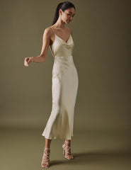 Butter Yellow Cowl Neck Midi Trixie Dress