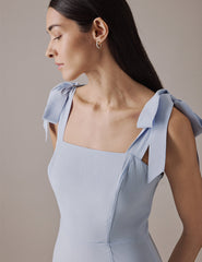 Soft Blue Square Neckline Midi Tamar Dress