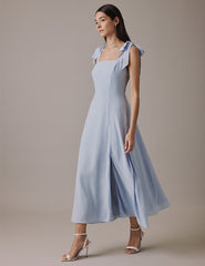 Soft Blue Square Neckline Midi Tamar Dress