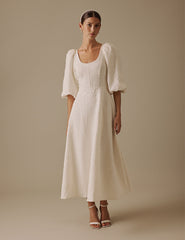 Ivory Floral Jacquard Bridal Issy Midi Dress