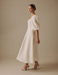 Ivory Floral Jacquard Bridal Issy Midi Dress