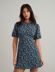Blue and Yellow Ditsy Floral Benita Mini Dress