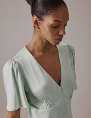Soft Green V Neck Midi Erin Dress