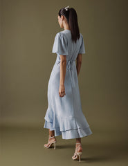 Soft Blue V Neck Midaxi Alaina Dress