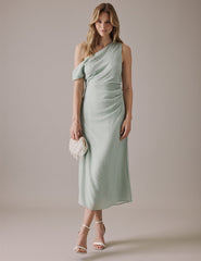 Soft Green One Shoulder Midi Skylar Dress