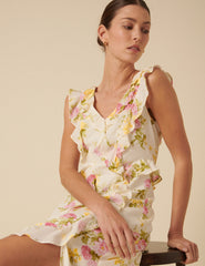 White Floral Frill Viola Midi Dress