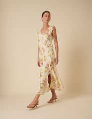 White Floral Frill Viola Midi Dress