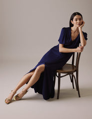 Navy V Neck Midaxi Erin Dress