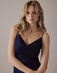 Navy Cowl Neck Midi Trixie Dress