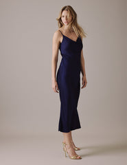 Navy Cowl Neck Midi Trixie Dress