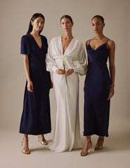 Navy Cowl Neck Midi Trixie Dress