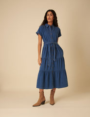 Blue Denim Ester Tiered Shirt Dress