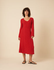 Red Cable Knit A-Line Knitted Dress