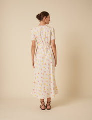 Cream Floral Printed Flora Midi Dress