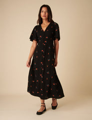 Black Floral Embroidered Andie Midi Dress