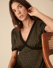 Black Ditsy Floral Khairan Midi Dress