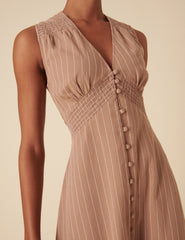 Stone Pinstripe Sleeveless Lucinda Midi Dress