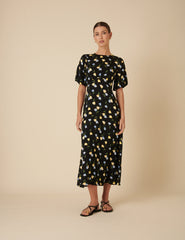 Black Floral Benita Midi Dress