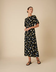 Black Floral Benita Midi Dress