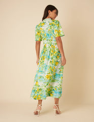 Green Lemon Print Sorcha Midi Dress