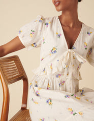 White Ditsy Floral Tiered Katie Midi Dess