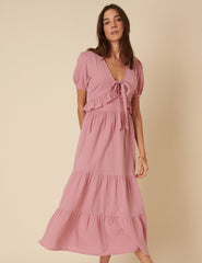 Pink Ruffle Tiered Katie Midi Dress