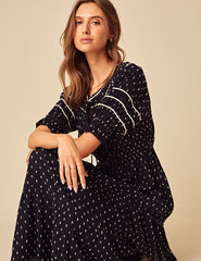 Navy Printed Peyton Midi Dress