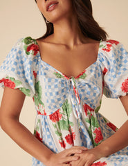 Blue Tile Print Floral Joanna Midi Dress