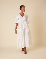 White Tiered Roselena Midi Dress