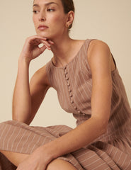 Stone Pinstripe Drop Waist Claudia Midi Dress