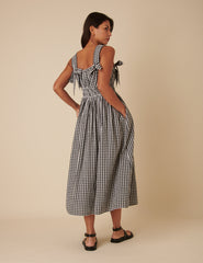 Black Gingham Bow Detail Dallas Midi Dress