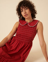 Red Ruched Collar Tiered Teresa Midi Dress