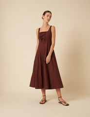 Brown Tie Front Penelope Midi Dress