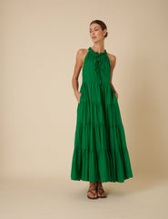 Green Tie-Front Tiered Eileen Midi Dress