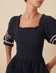 Navy Ruched Contrast Trim Rhett Midi Dress