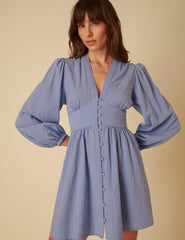Blue Long Sleeve Starlight Mini Dress