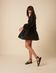 Black Shirred Long Sleeve Tasmin Mini Dress