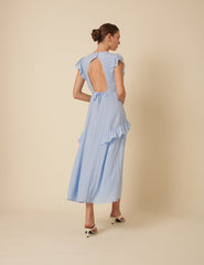 Pale Blue Ruffle Seren Midi Dress