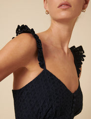 Navy Broderie Anglaise Tiered Rhys Midi Dress