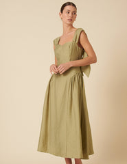 Green Bow Back Rue Midi Dress