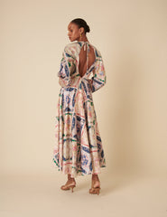 Abstract Floral Balloon Sleeve Ace Maxi Dress