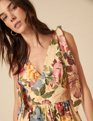 Yellow Floral Linen-blend Coen Mini Dress