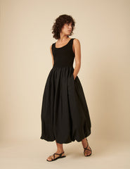 Black Nancy Bubble Hem Midi Dress