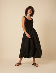 Black Nancy Bubble Hem Midi Dress